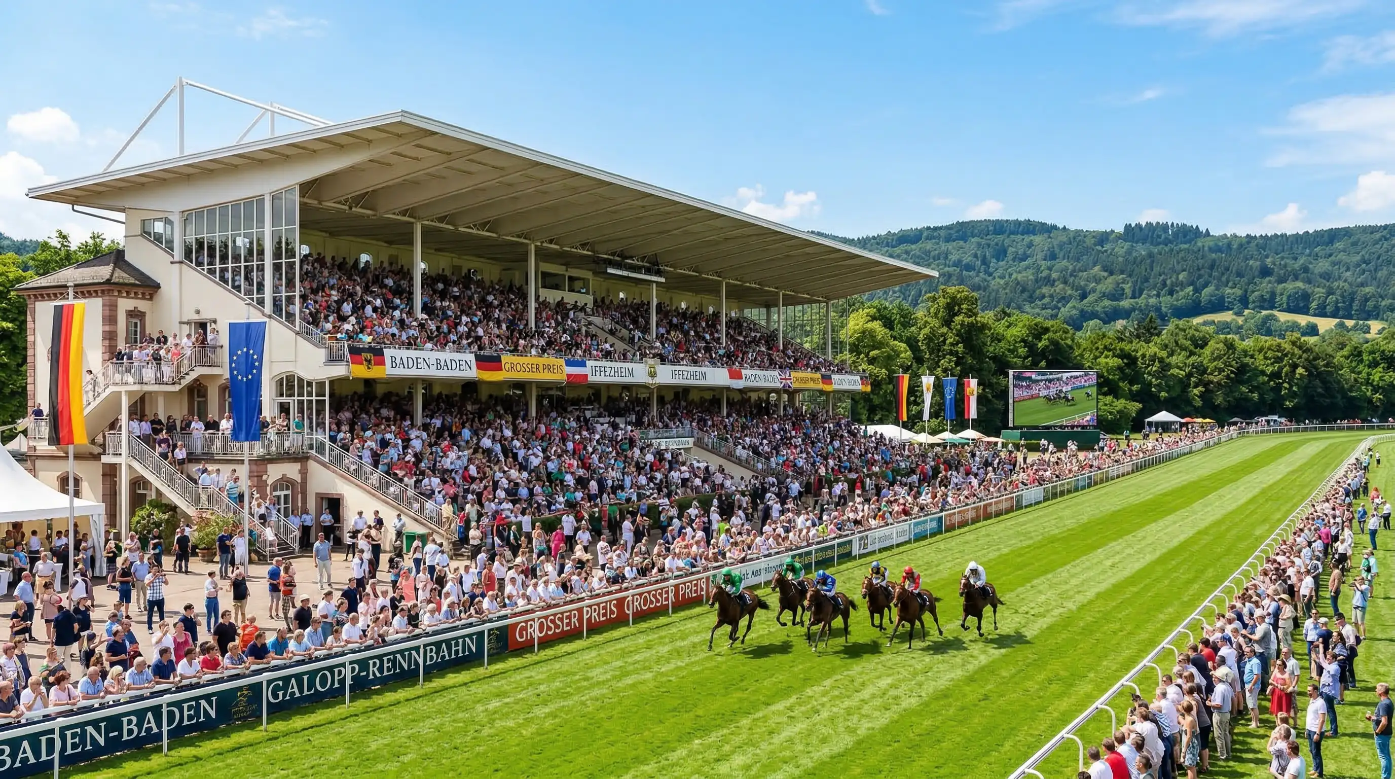 Große Woche Baden-Baden – Galopprennbahn Iffezheim mit Zuschauern und Rennatmosphäre
